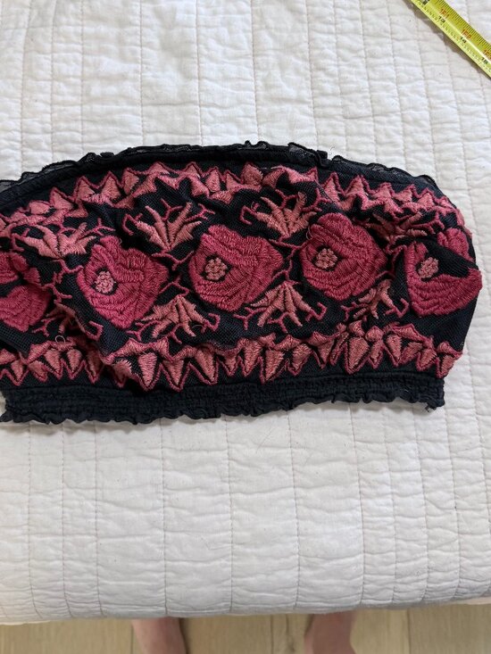 Free People Tops - Free People Bandeau Tube Top Black Pink Floral Embroidered Lace Size S